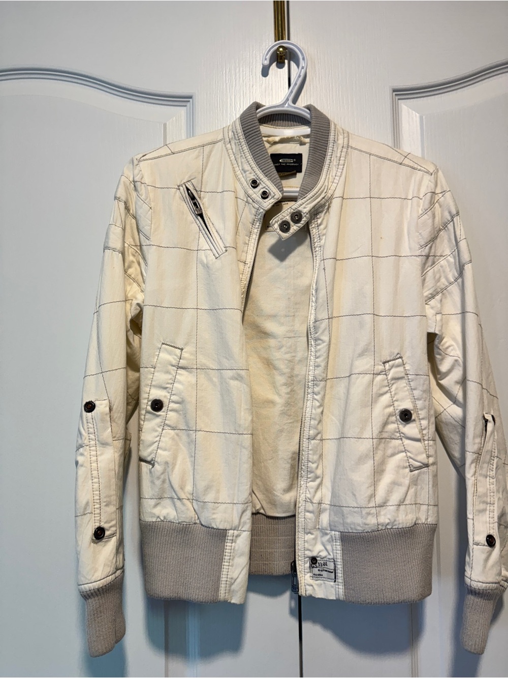 women G star Cream Plaid Bomber Jacket